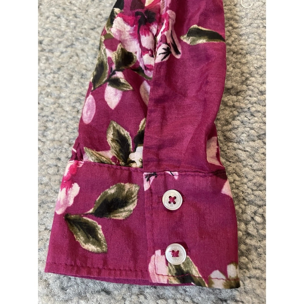WHBM Silk Blend Floral Blouse Womens Sz 4 Pink Purple Button Up Cottagecore Boho - Picture 6 of 13